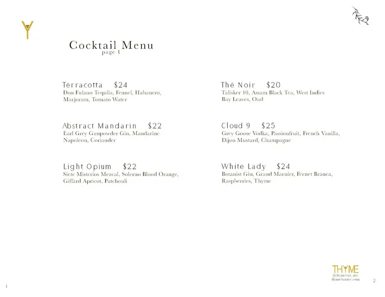 Menu Thyme Bar