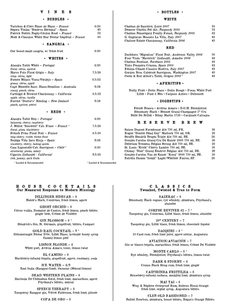 Wine List Westlight