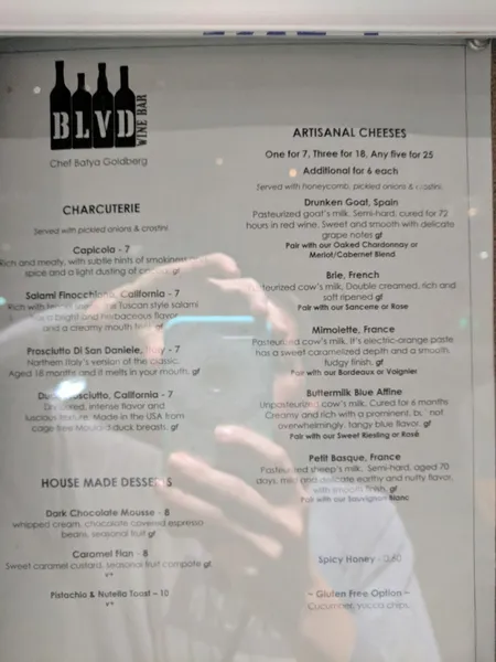 Menu BLVD Wine Bar