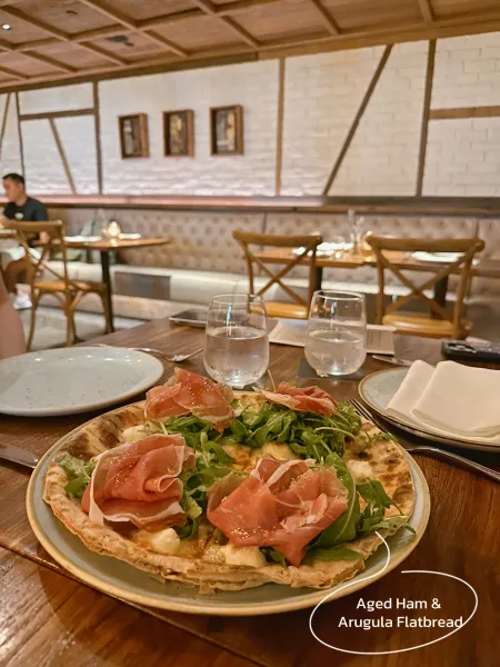 Prosciutto and Arugula Flatbread Caramel Bakery and Bar