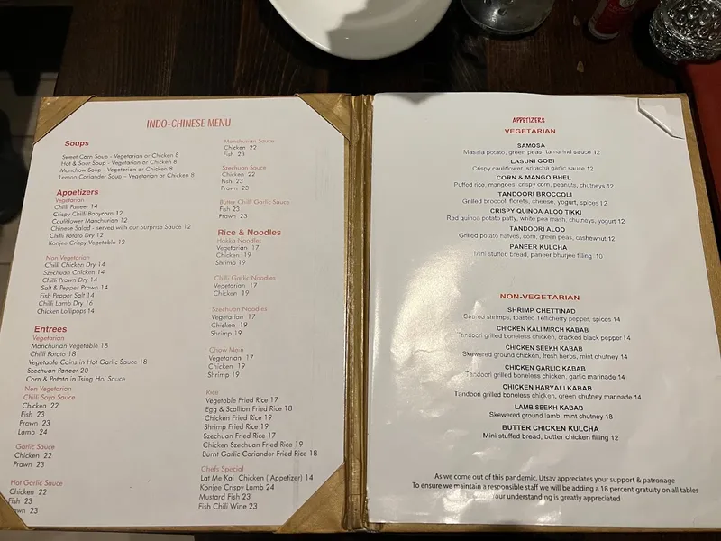 menu of Utsav