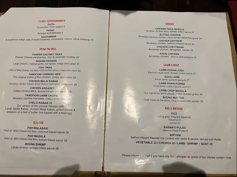 menu of Utsav