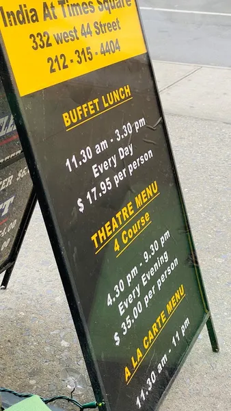 menu of India At Times Square