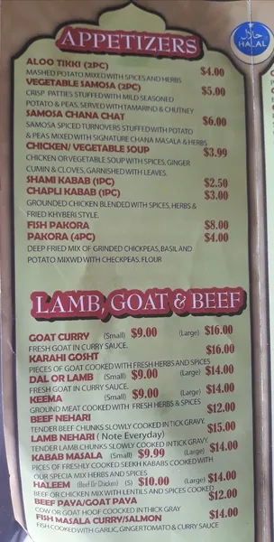 menu of Curry King