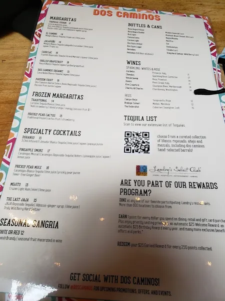 menu of Dos Caminos