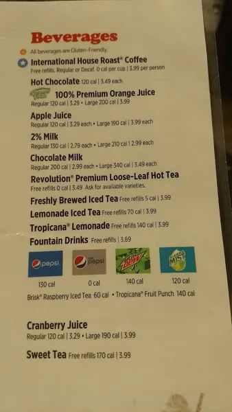 menu of IHOP