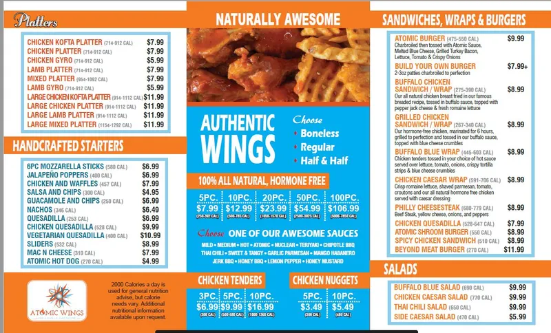 menu of Atomic Wings 2nd ave