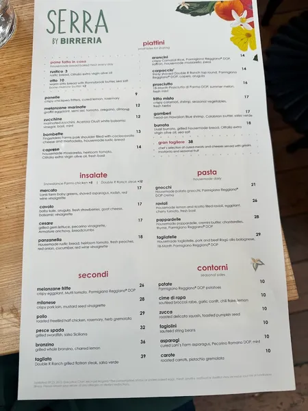 menu of SERRA by Birreria