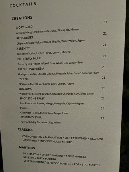 menu of Buddha-Bar Restaurant New York