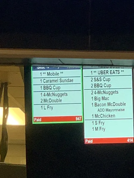 menu of McDonald's