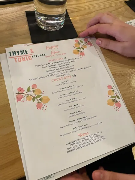 menu of Thyme & Tonic