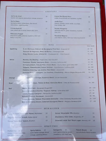 menu of Corner Bar