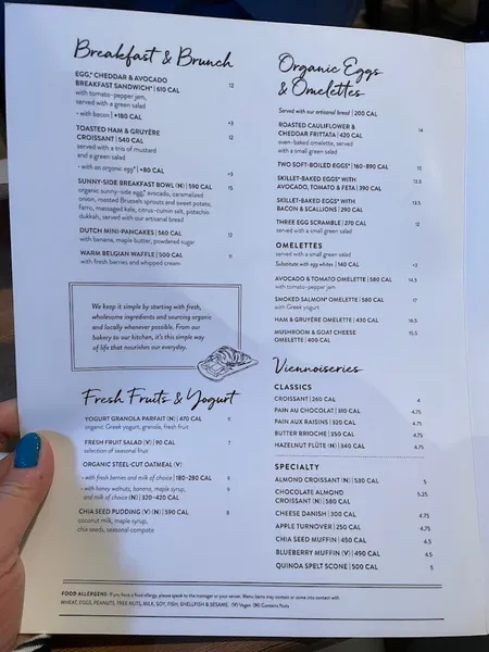 menu of Le Pain Quotidien