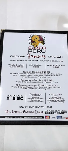 menu of Cuzco Peru