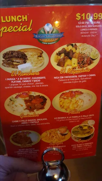 menu of Rincón Salvadoreño