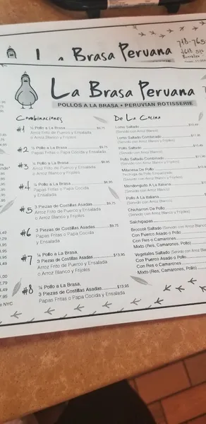 menu of La Brasa Peruana