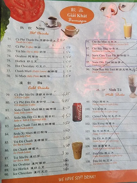 menu of Thanh Đa