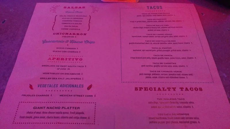 menu of Deep South Taco