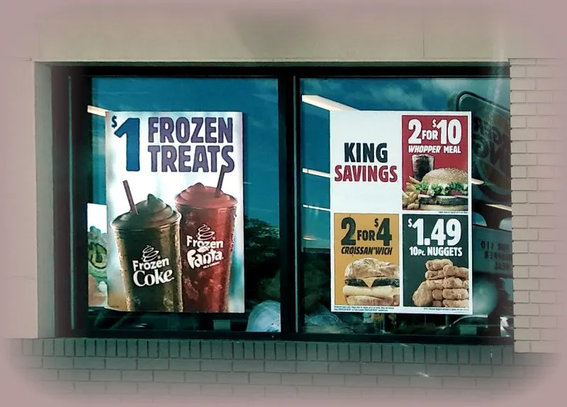 menu of Burger King