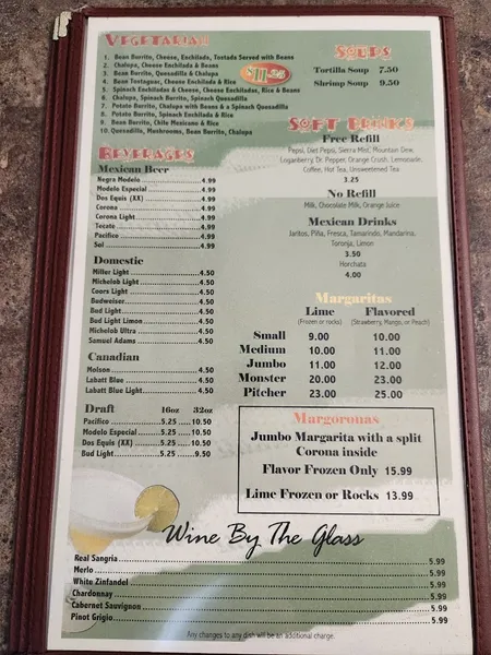 menu of El Palenque Mexican Grill