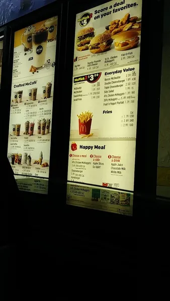 menu of McDonald's