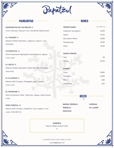 menu of Papatzul Soho