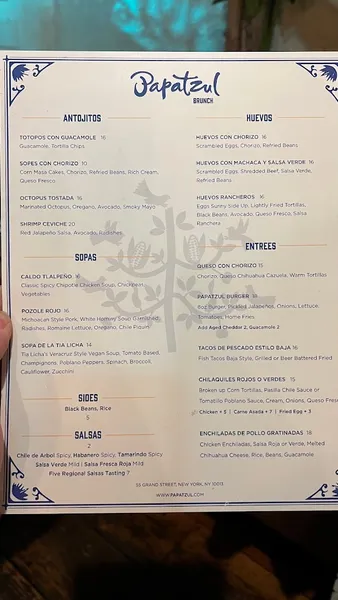 menu of Papatzul Soho