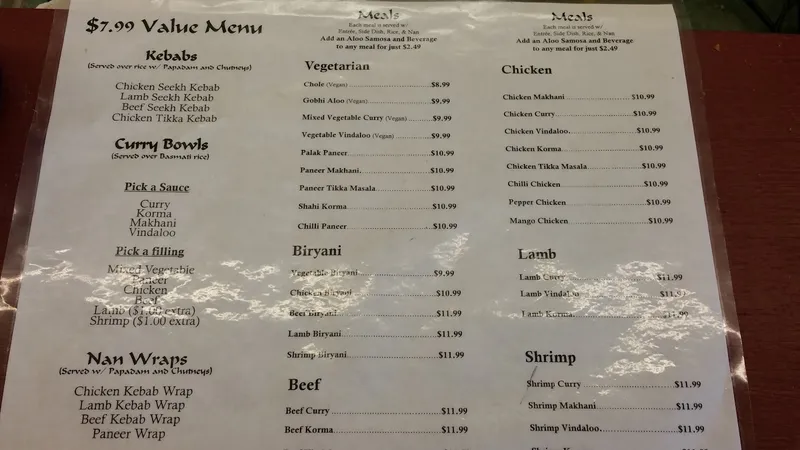 menu of India House Restaurant - Rochester