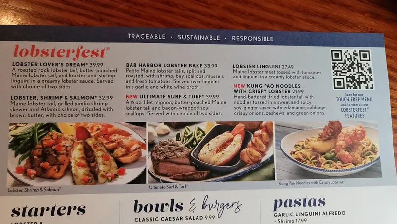 menu of Red Lobster