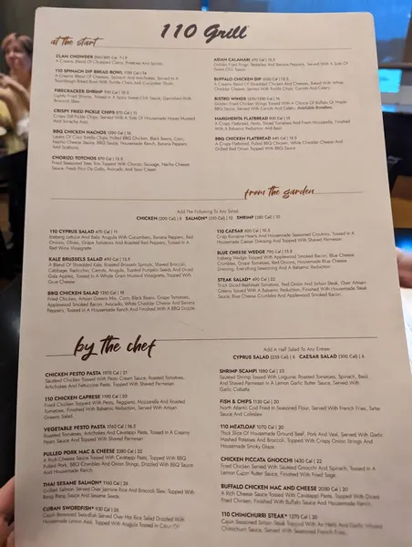 menu of 110 Grill Syracuse