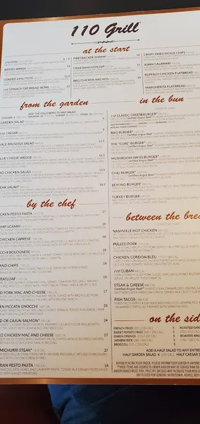 menu of 110 Grill Syracuse