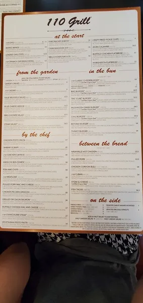 menu of 110 Grill Syracuse