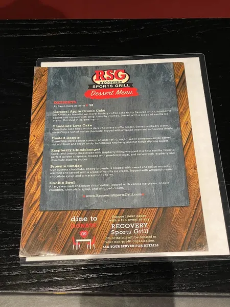 menu of Recovery Sports Grill