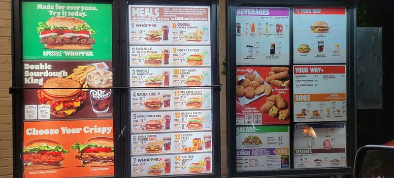 menu of Burger King