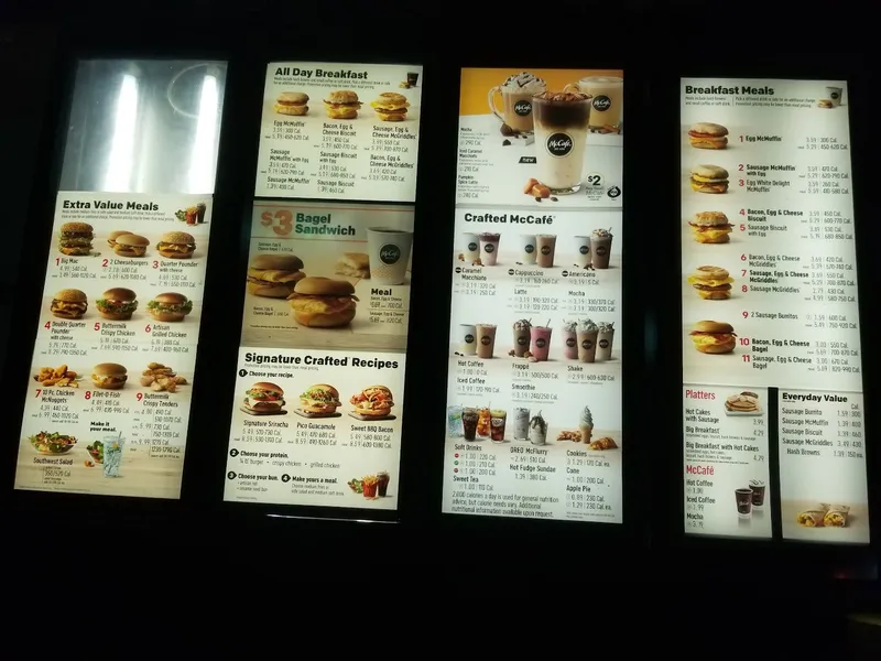 menu of McDonald's