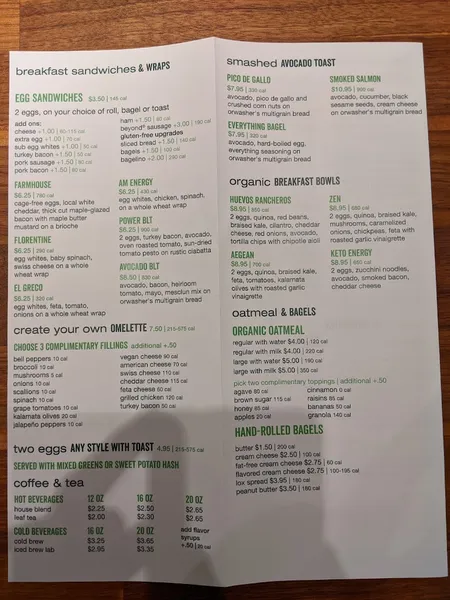 menu of fresh&co