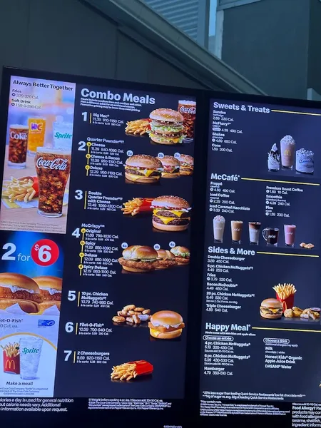 menu of McDonald's