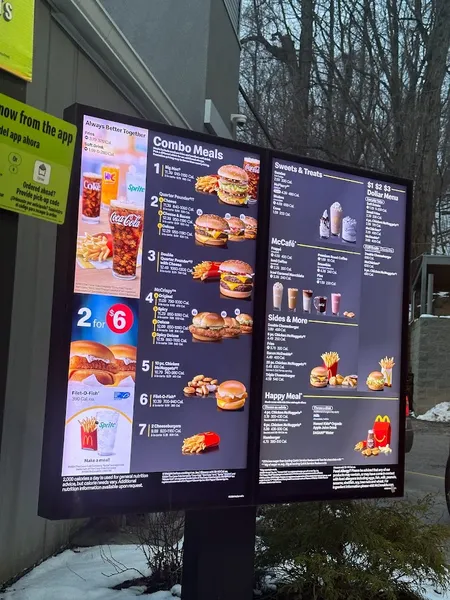 menu of McDonald's