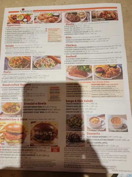 menu of Applebee's Grill + Bar