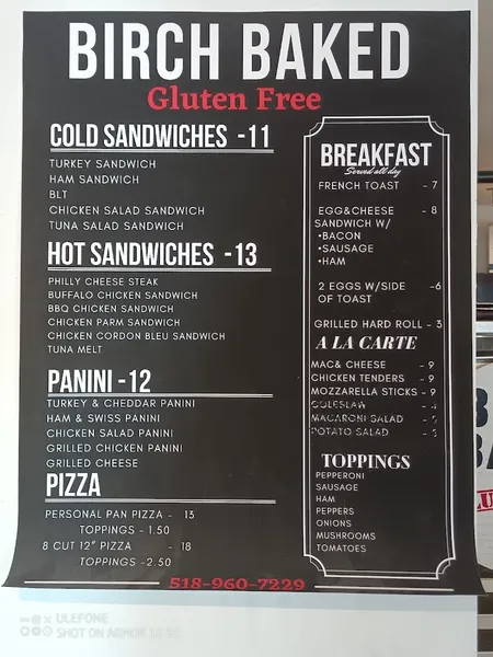 Menu Birch Baked Gluten Free