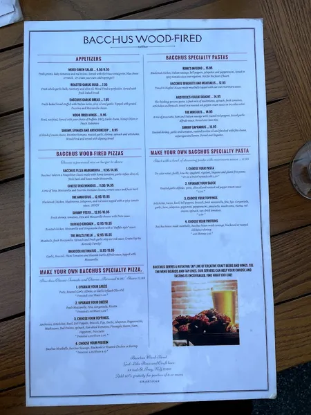 Menu Bacchus Wood-Fired