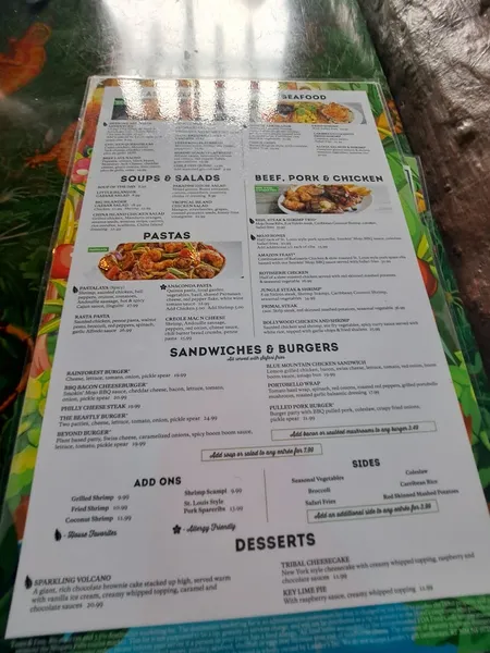 menu of Rainforest Cafe