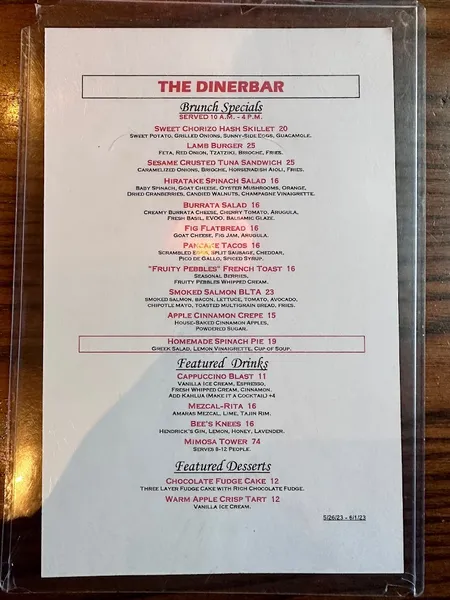 Menu Diner Bar