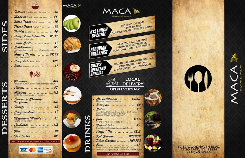 Menu MACA Peruvian Restaurant