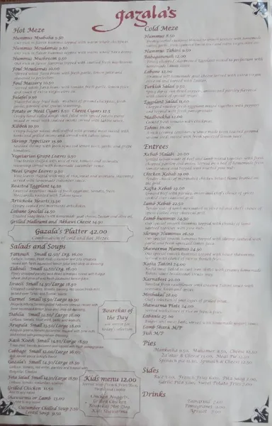 Menu Gazala’s