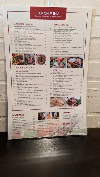 Menu Pho Shop