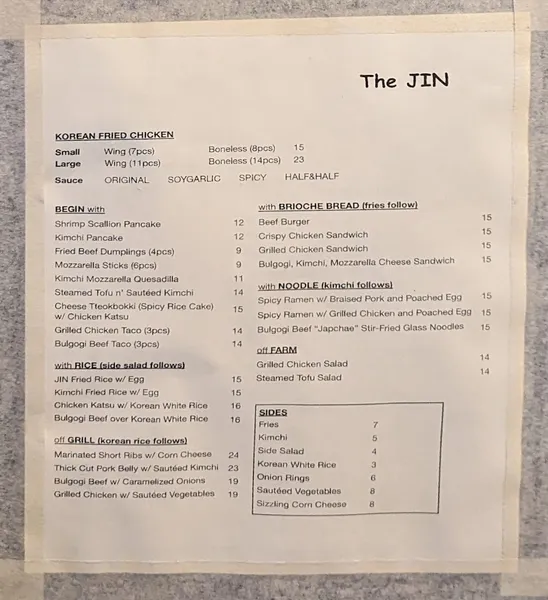 Menu The Jin