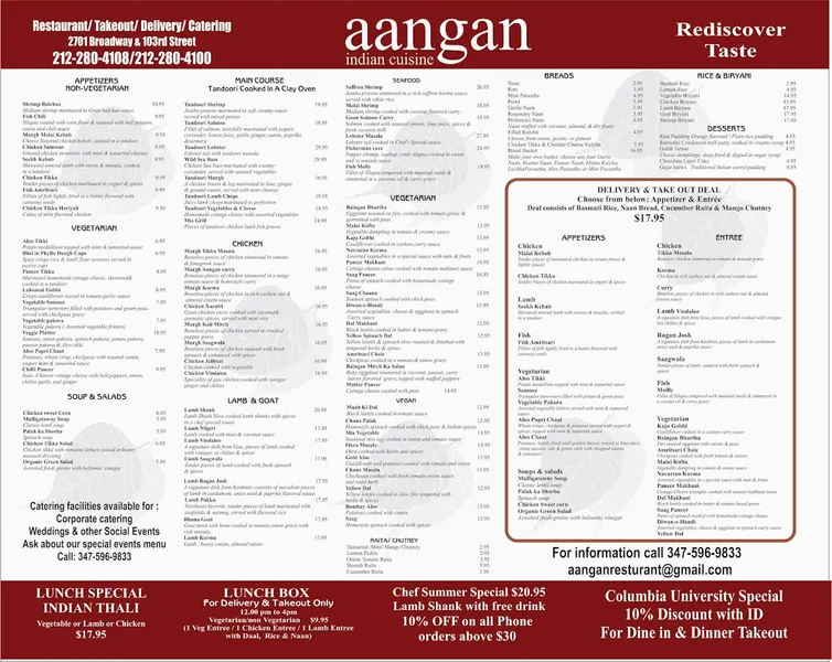 Menu Aangan Indian Cuisine