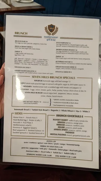 Menu Seven Hills Mediterranean Grill