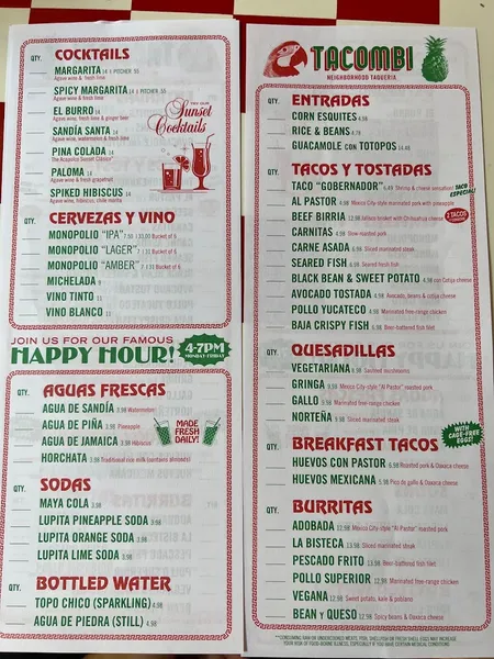 Menu Tacombi